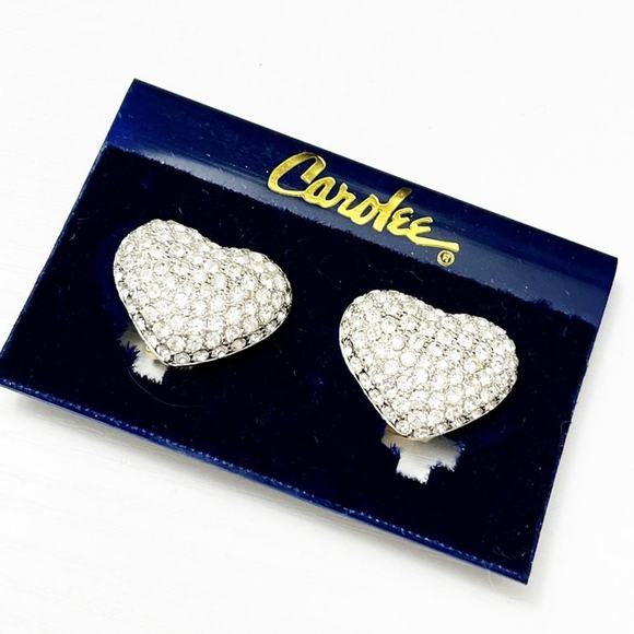 Carolee Vintage Pave Crystal Heart Clip Earrings - Picture 1 of 5
